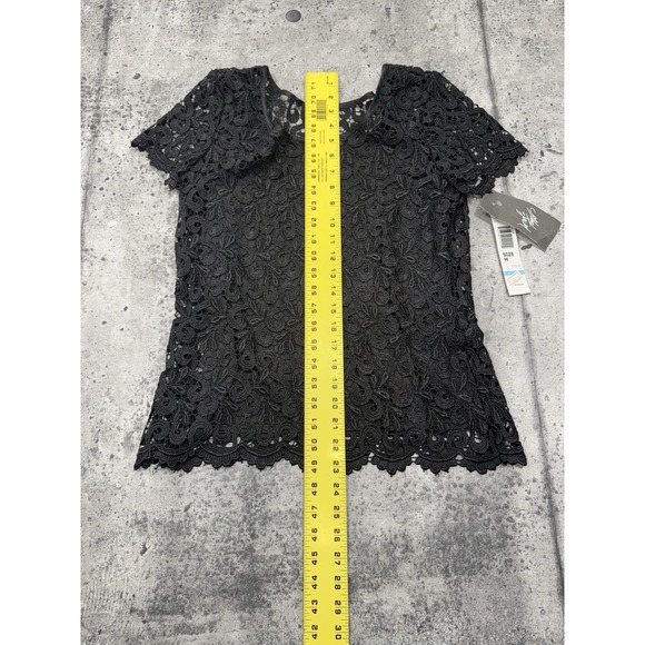NWT M Lord&Taylor MARINA Black Lace Overlay Sleeveless Top Double Vneck Evening - Picture 4 of 10